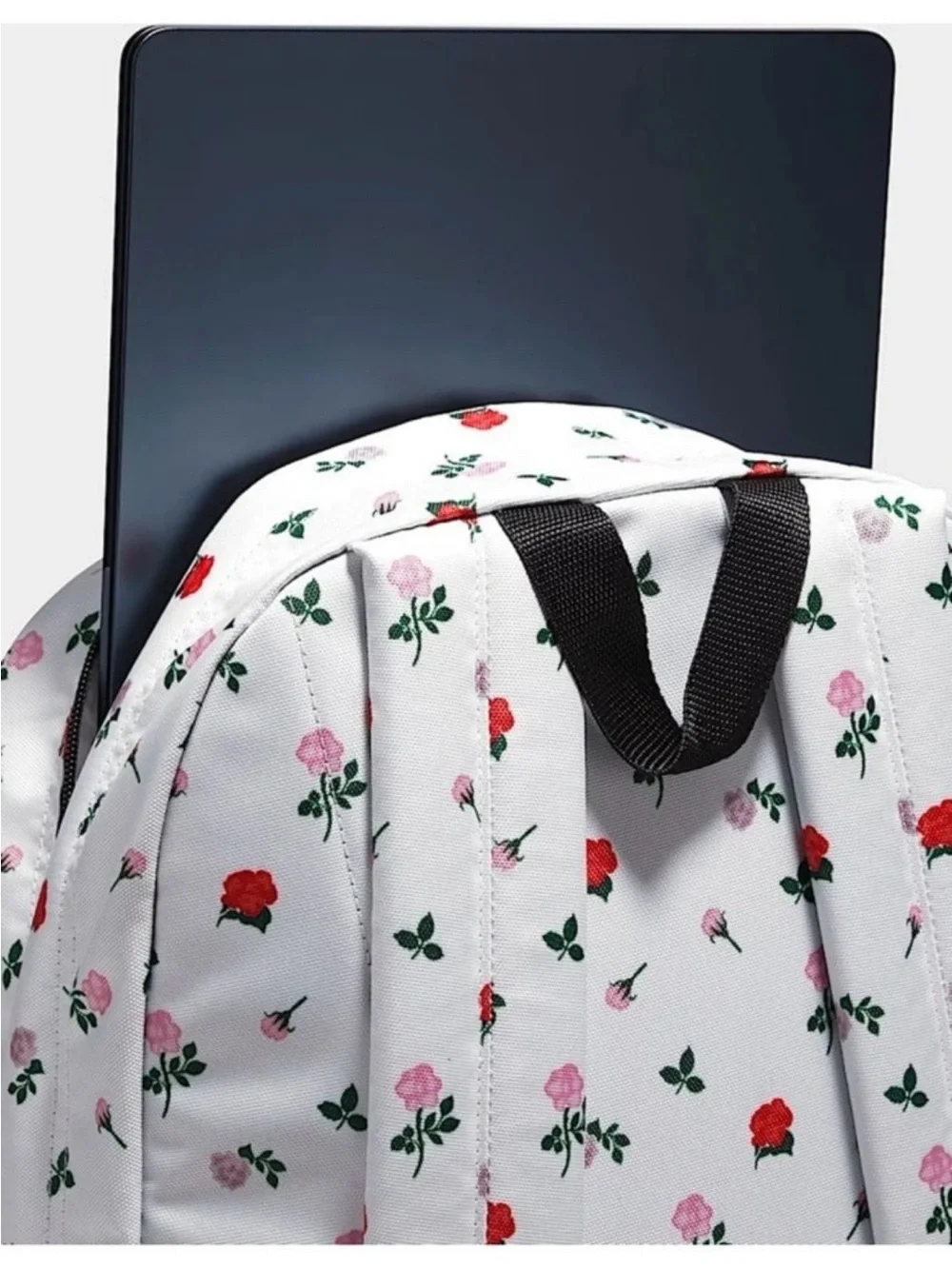 Vans White Floral Backpack with Red and Pink Roses